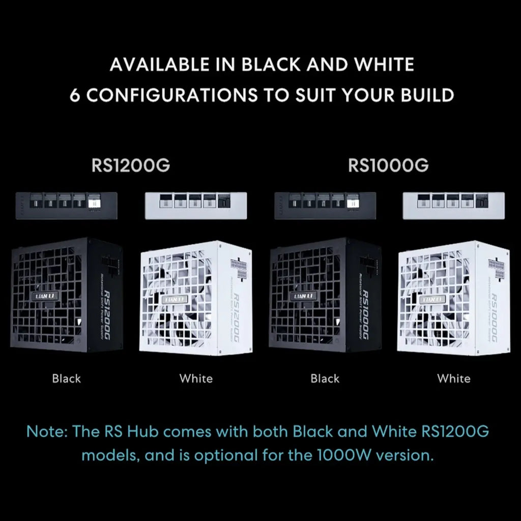 Lian Li RS 1000W Power Supply Fully Modular 80 Plus Gold ATX 3.1 PCIe 5.1 12V-2x6 Black RS1000G.B