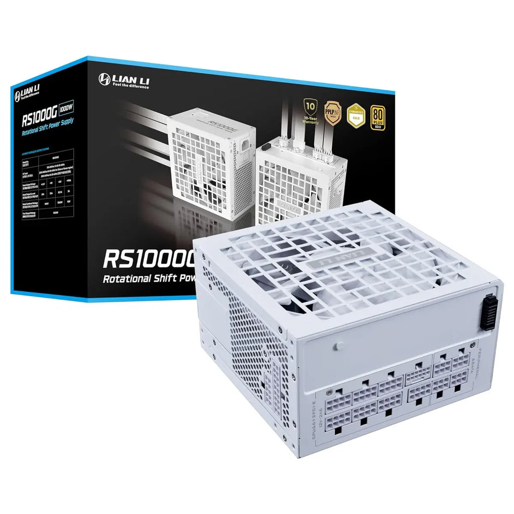 Lian Li RS 1000W Rotational Shift Fully Modular ATX Power Supply, 80 Plus Gold, ATX 3.1 PCIe 5.1, 12V-2x6 Cable, White RS1000G.W