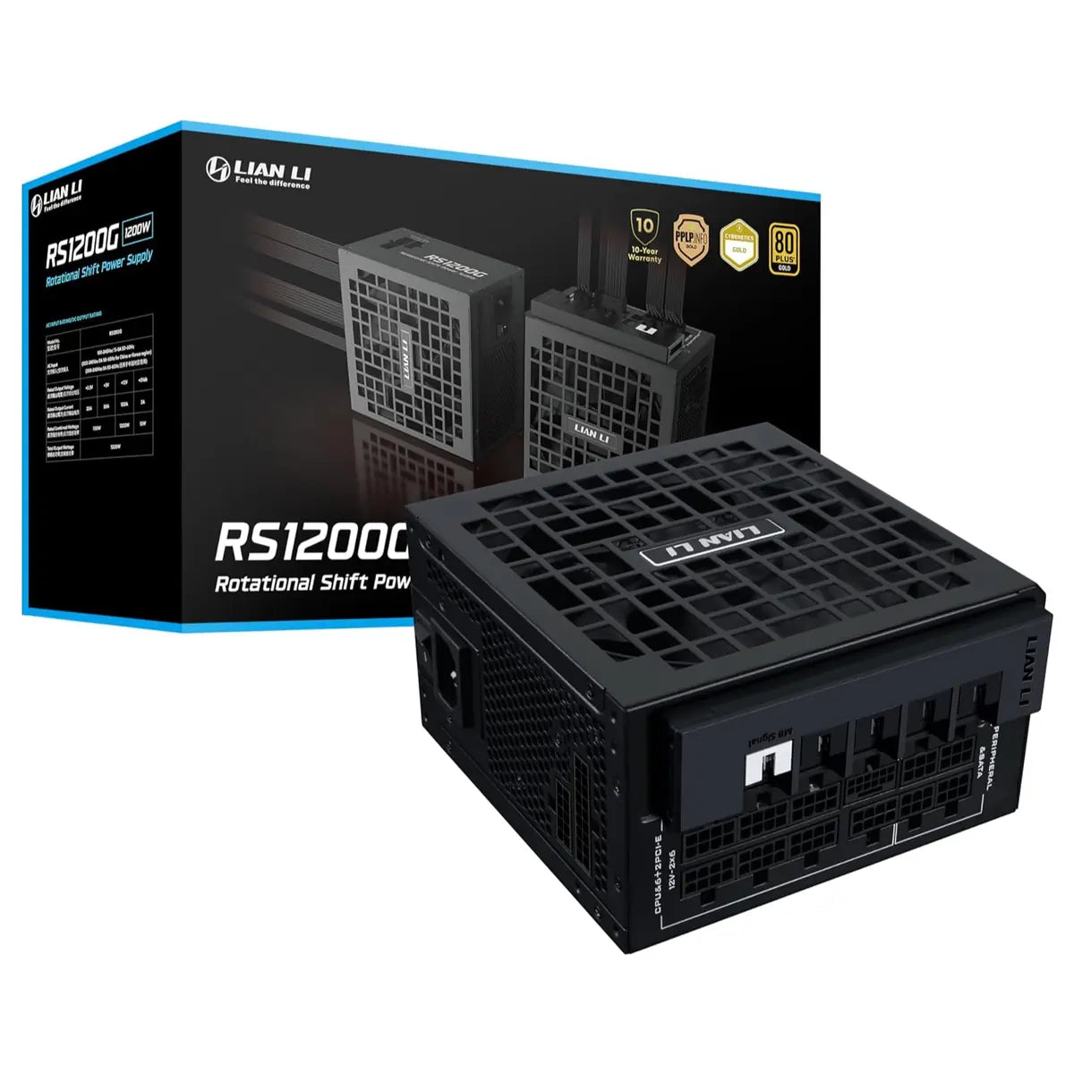 Lian Li RS 1200W Rotational Shift Fully Modular ATX Power Supply, ATX 3.1 PCIe 5.1, 12V-2x6 Cable, 80 Plus Gold, Black RS1200G.BH