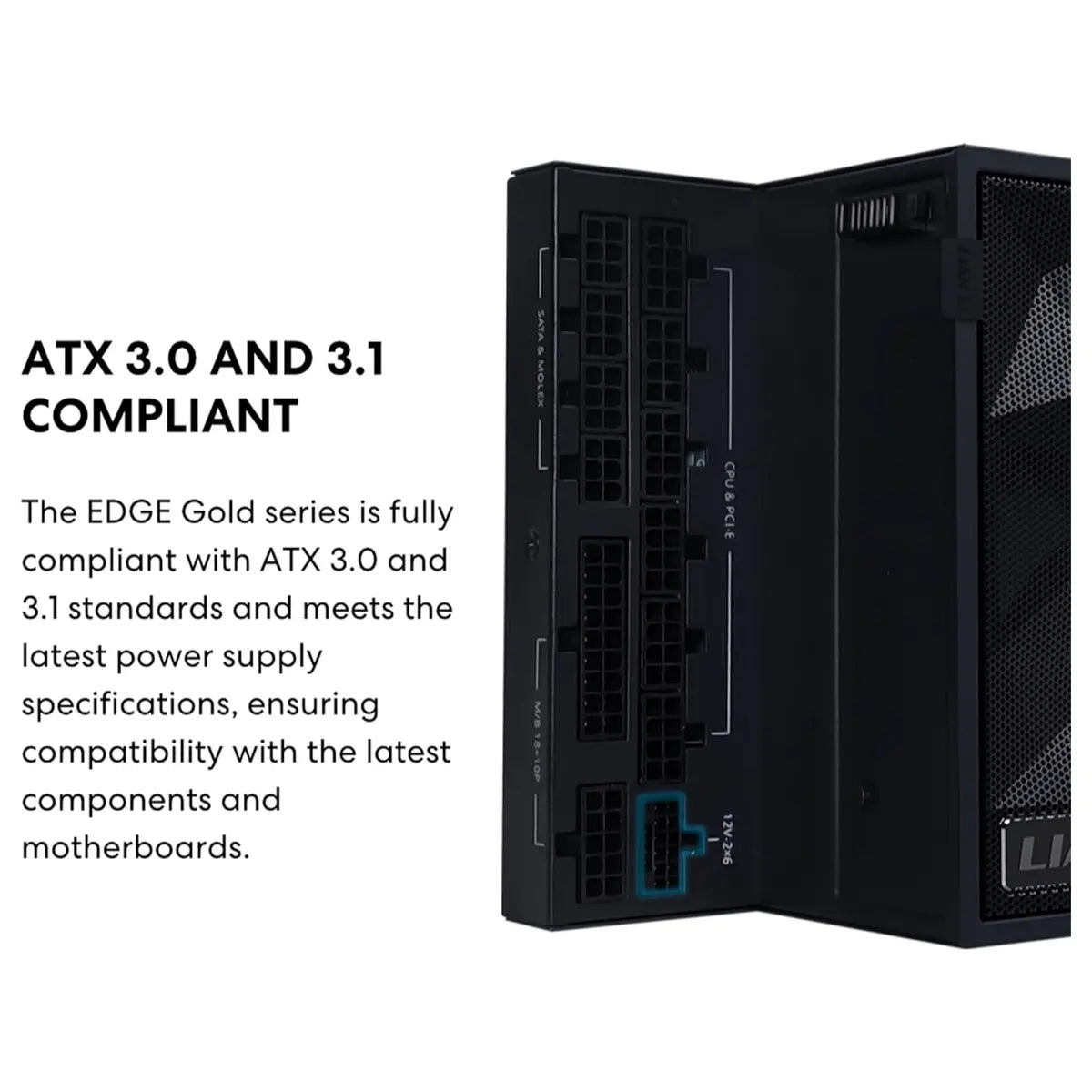 Lian Li Edge 1000W Power Supply, Fully Modular, ATX3.1 PCIe5.1, 80 Plus Gold, With USB and Fan Hub, Black EG1000G.WB