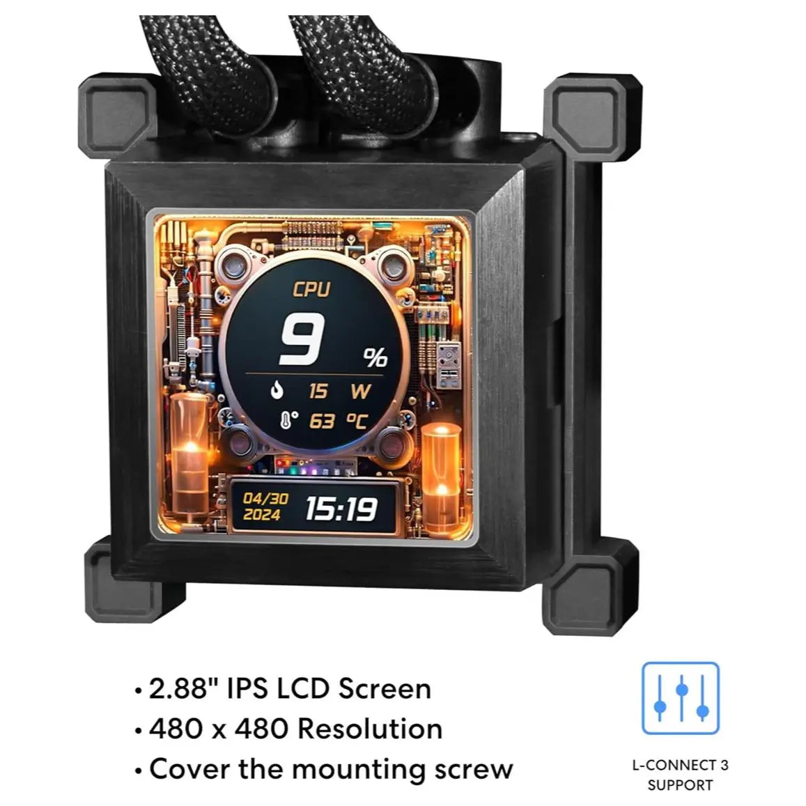 Lian Li Hydroshift 360 AIO Liquid CPU Cooler, 2.88' IPS LCD 480x480, LGA1851 1700 1200 AM5 AM4, Black, HSLCD36SB