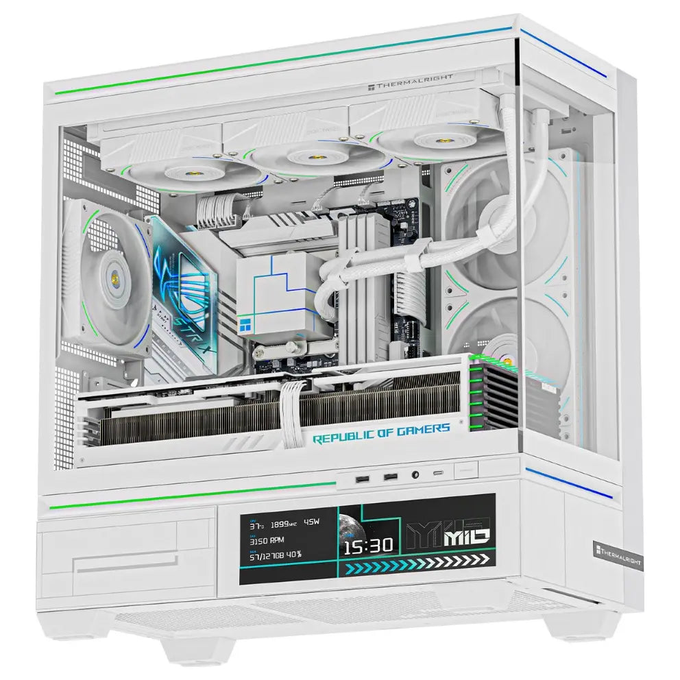 Thermalright TL-M10W Vision LCD Screen Mid-Tower Micro-ATX Gaming Case, Tempered Glass, Up To 360mm Radiator, 9.16" LCD Display Screen, White