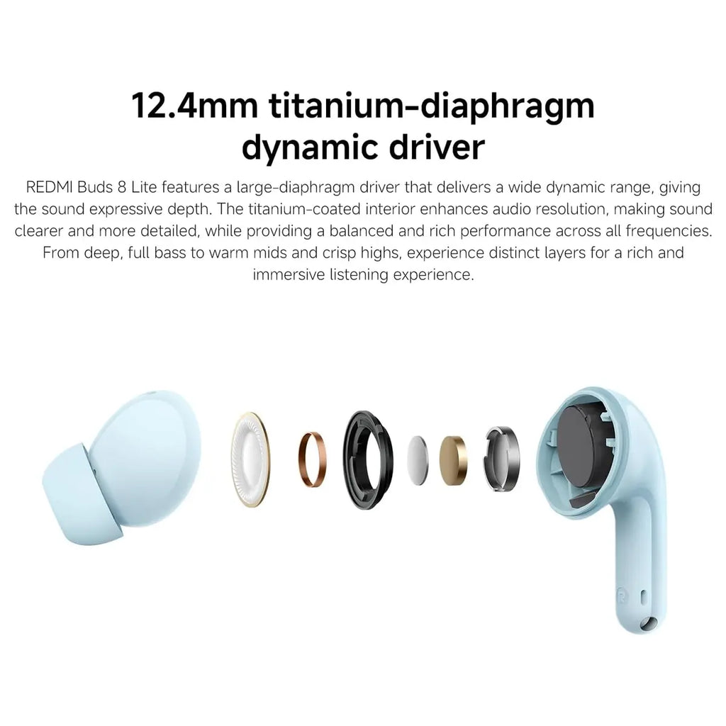 Xiaomi Redmi Buds 8 Lite True Wireless Bluetooth Headphone, 42dB Active Noise Cancelling, 12.4mm Driver, Up To 36h Battery Life, Bluetooth 5.4, Black