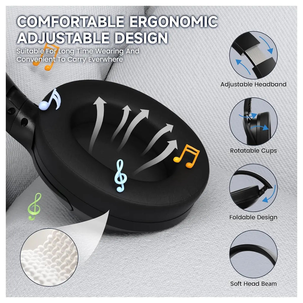 ATTACK SHARK G300 Wireless Over-Ear Headphones, Active Noise Cancelling, Bluetooth 5.3, Built-in Mic, Black