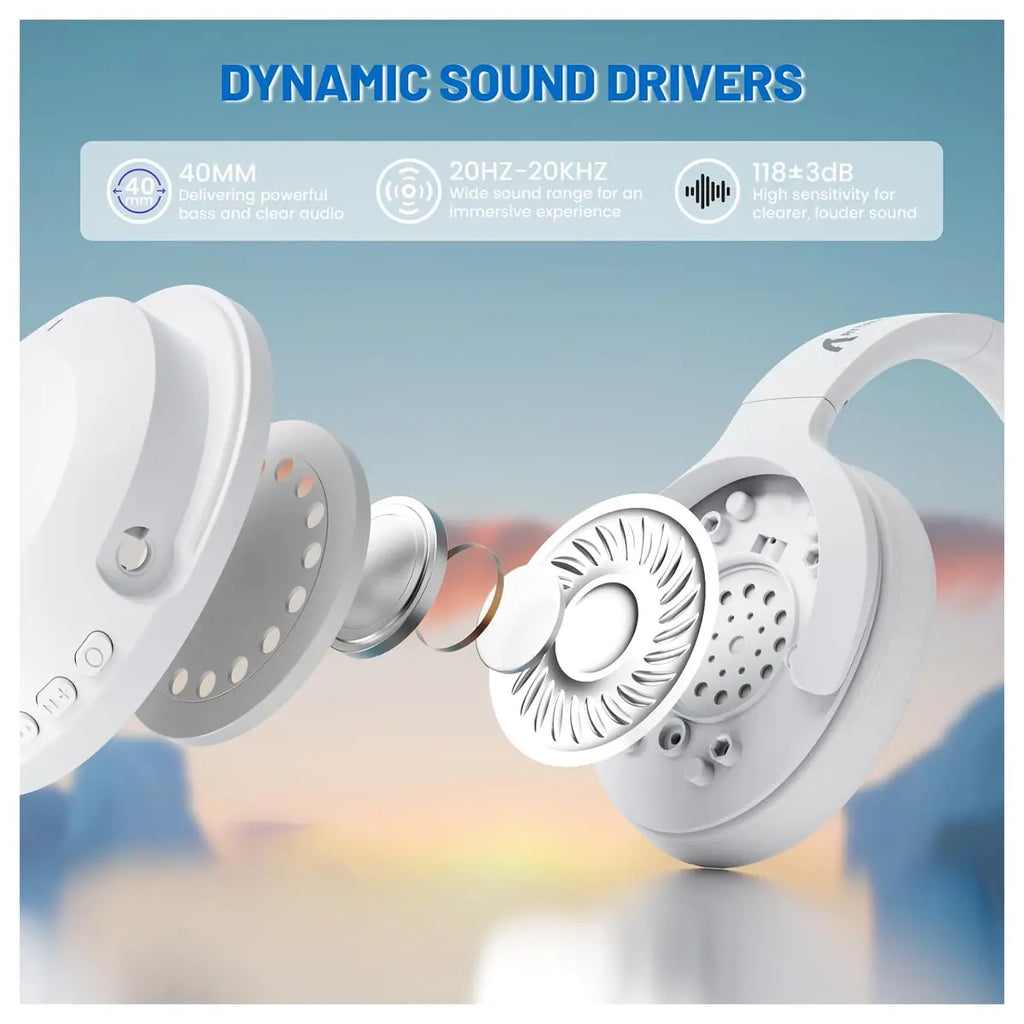 ATTACK SHARK G300 Wireless Over-Ear Headphones, Active Noise Cancelling, Bluetooth 5.3, Built-in Mic, White