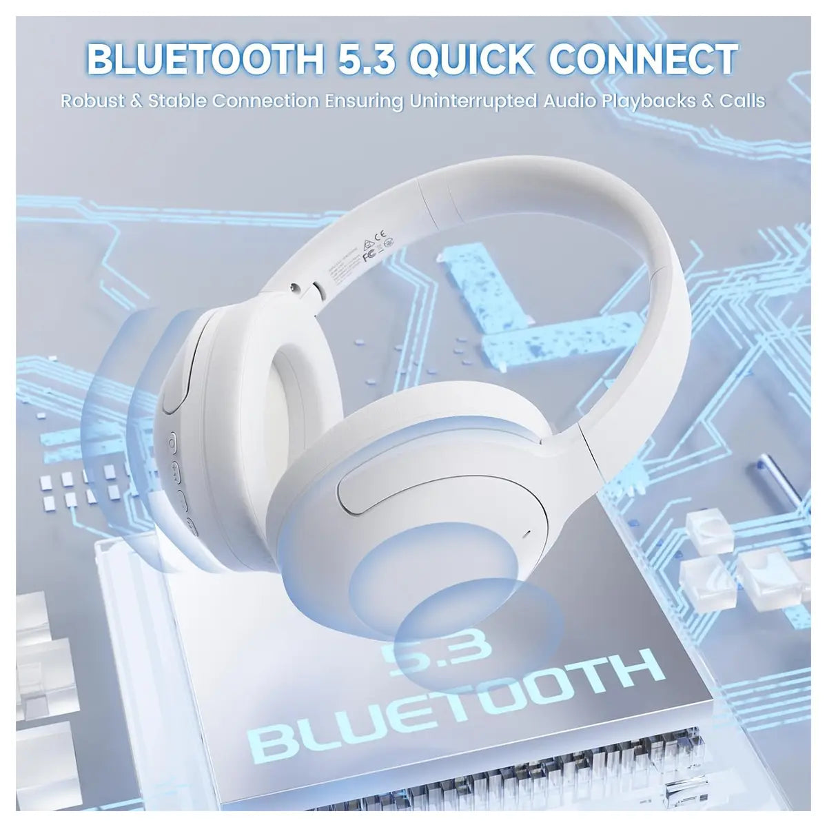 ATTACK SHARK G300 Wireless Over-Ear Headphones, Active Noise Cancelling, Bluetooth 5.3, Built-in Mic, White