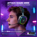 ATTACK SHARK G800 Wireless RGB Gaming Headset, 7.1 Surround Sound, 50mm Drivers, 2.4GHz Bluetooth Wired, Black