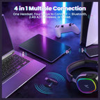 ATTACK SHARK G800 Wireless RGB Gaming Headset, 7.1 Surround Sound, 50mm Drivers, 2.4GHz Bluetooth Wired, Black