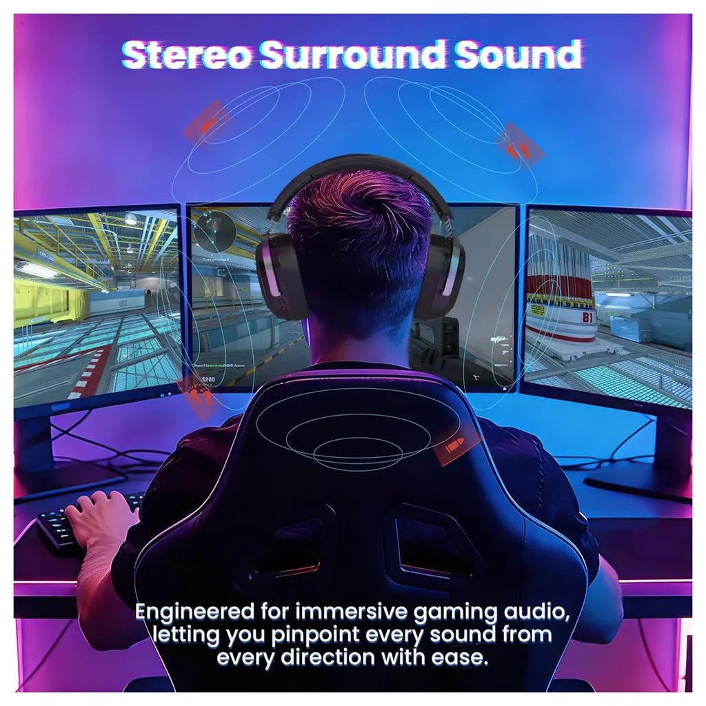 ATTACK SHARK G800 Wireless RGB Gaming Headset, 7.1 Surround Sound, 50mm Drivers, 2.4GHz Bluetooth Wired, Black