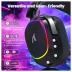 ATTACK SHARK G800 Wireless RGB Gaming Headset, 7.1 Surround Sound, 50mm Drivers, 2.4GHz Bluetooth Wired, Black