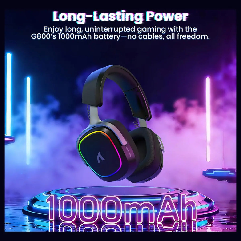 ATTACK SHARK G800 Wireless RGB Gaming Headset, 7.1 Surround Sound, 50mm Drivers, 2.4GHz Bluetooth Wired, Black