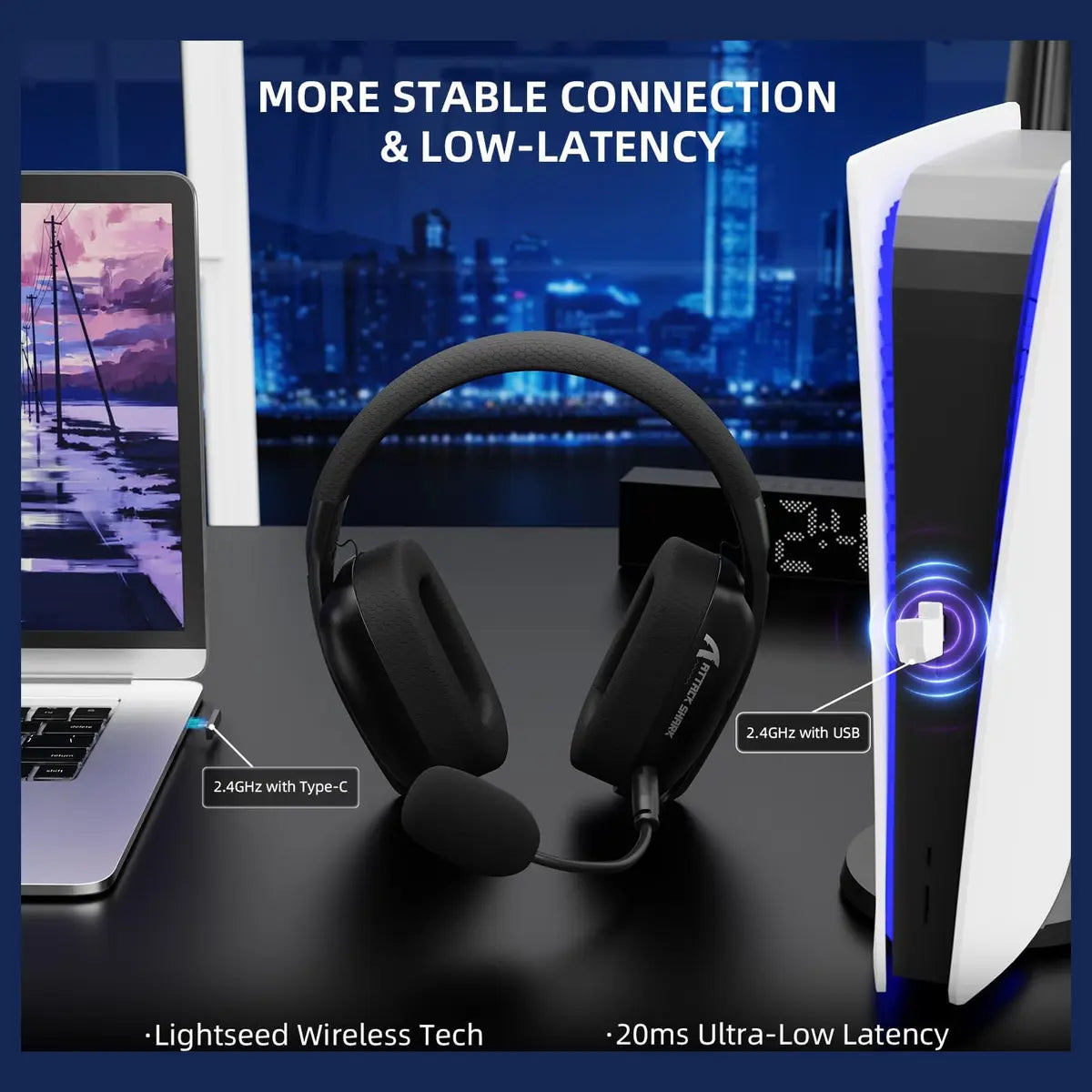 ATTACK SHARK L80PRO Wireless Gaming Headset, Tri-Mode 2.4GHz Bluetooth Wired, Dual Microphone, 40mm Drivers, Black