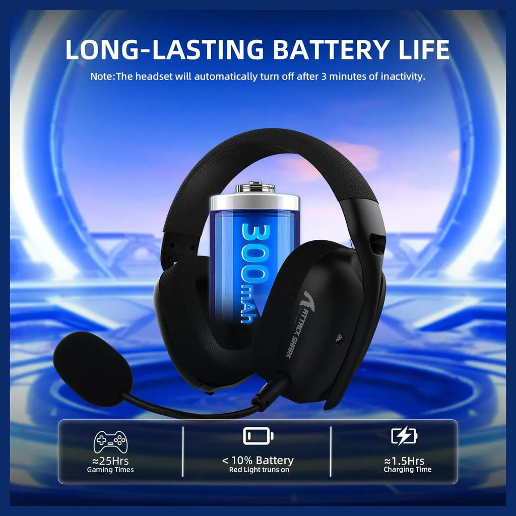 ATTACK SHARK L80PRO Wireless Gaming Headset, Tri-Mode 2.4GHz Bluetooth Wired, Dual Microphone, 40mm Drivers, Black