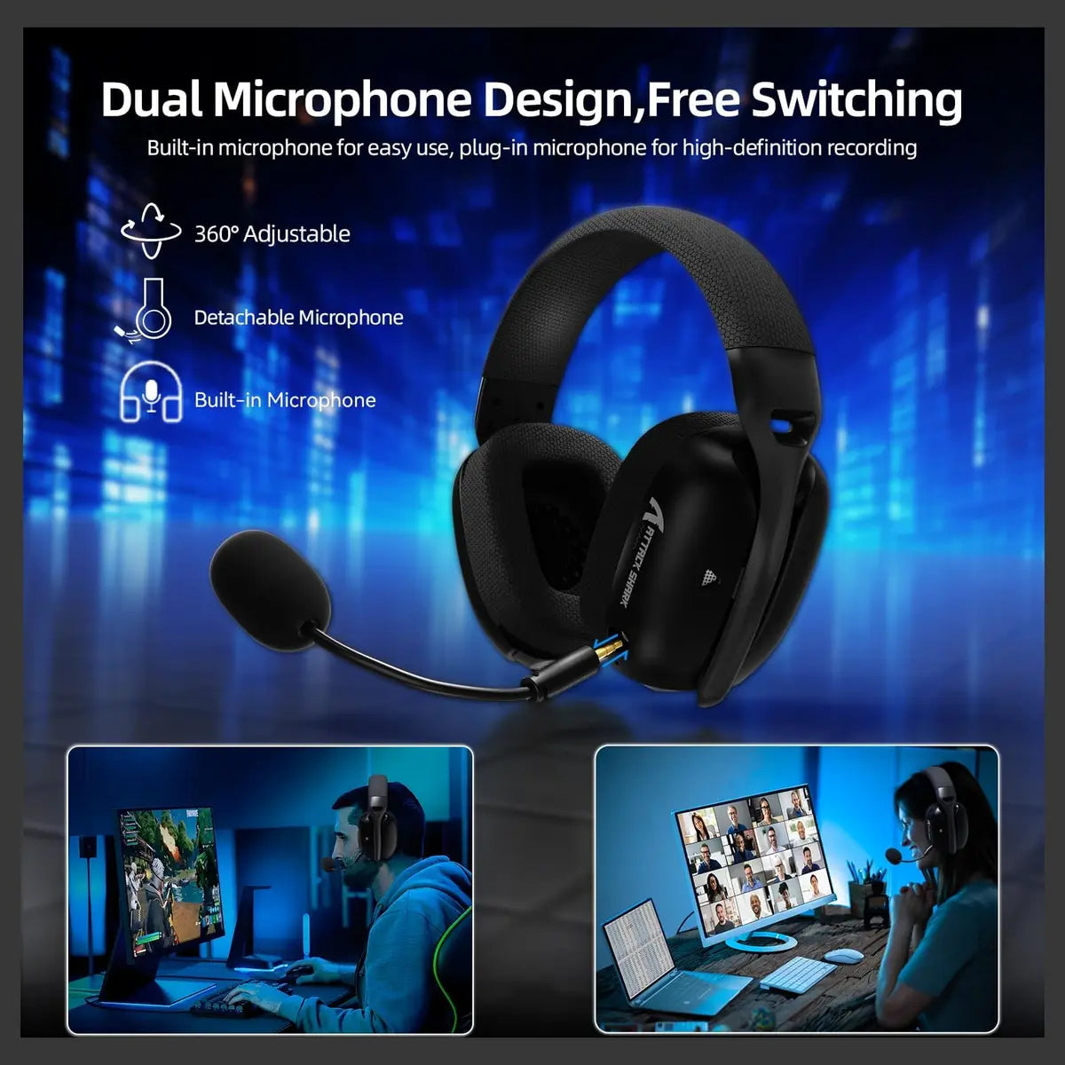 ATTACK SHARK L80PRO Wireless Gaming Headset, Tri-Mode 2.4GHz Bluetooth Wired, Dual Microphone, 40mm Drivers, Black