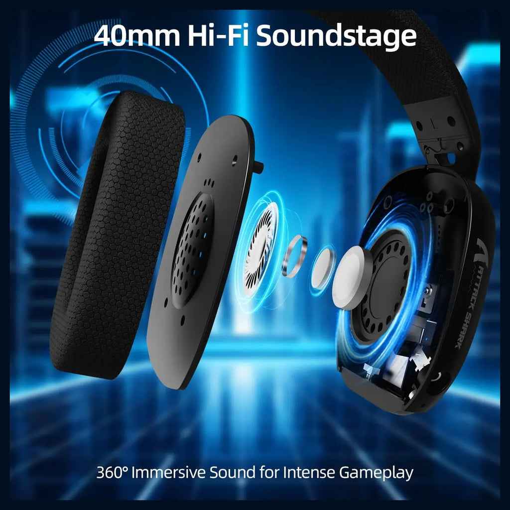 ATTACK SHARK L80PRO Wireless Gaming Headset, Tri-Mode 2.4GHz Bluetooth Wired, Dual Microphone, 40mm Drivers, Black