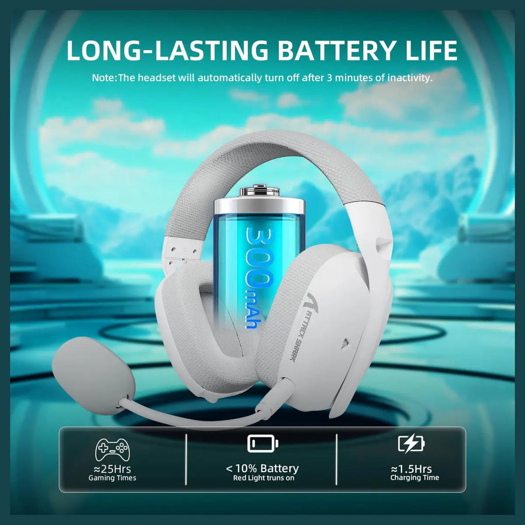 ATTACK SHARK L80PRO Wireless Gaming Headset, Tri-Mode 2.4GHz Bluetooth Wired, White