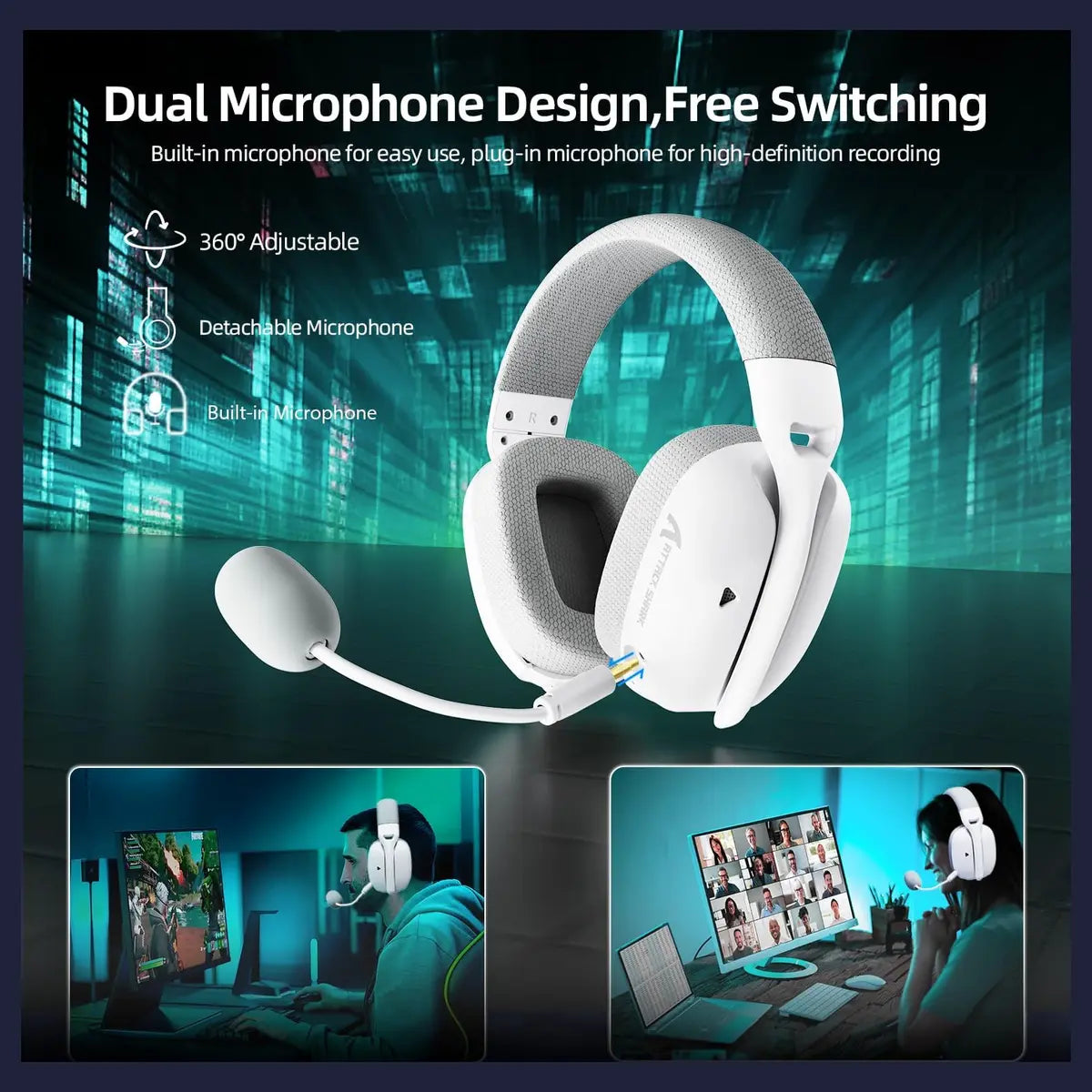 ATTACK SHARK L80PRO Wireless Gaming Headset, Tri-Mode 2.4GHz Bluetooth Wired, White
