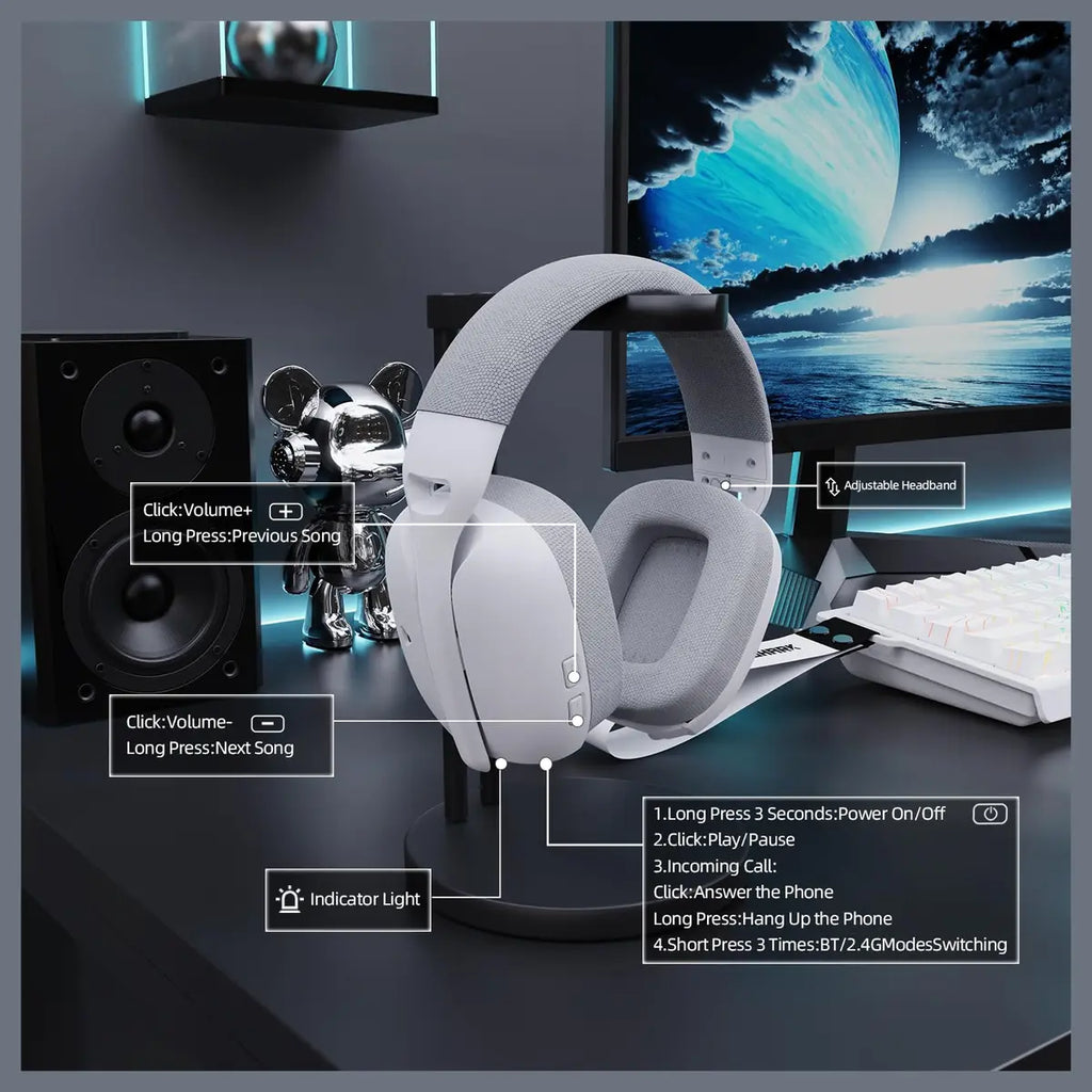ATTACK SHARK L80PRO Wireless Gaming Headset, Tri-Mode 2.4GHz Bluetooth Wired, White