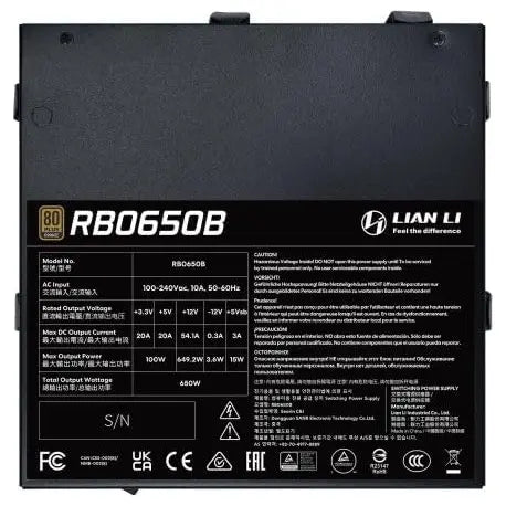 Lian Li RB 650W PSU 80 Plus Bronze ATX 3.1 12V-2x6 RB0650B