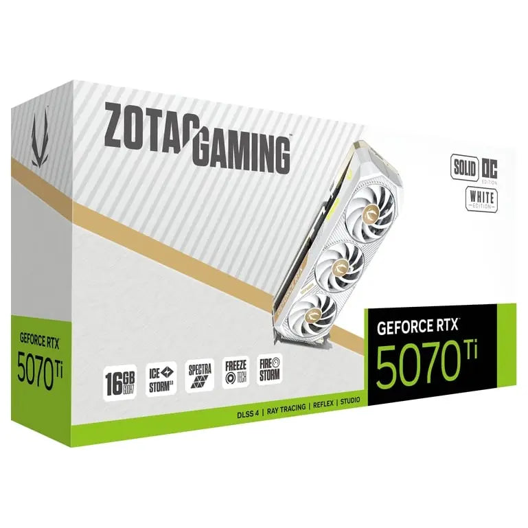 ZOTAC GAMING GeForce RTX 5070 Ti SOLID CORE OC White Edition Graphics Card, 16GB GDDR7, PCI Express 5.0 x16 White, ZT-B50710Q2-10P