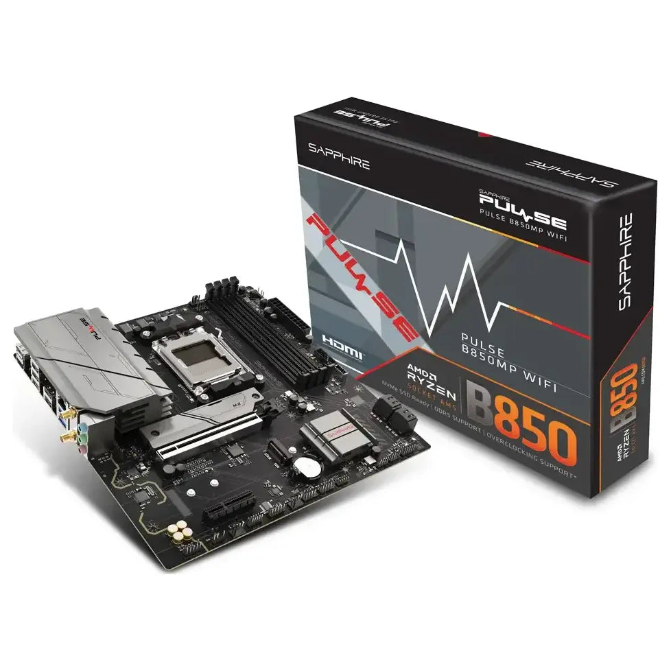 Sapphire PULSE B850M WIFI Motherboard Micro-ATX Socket AM5, AMD B850, DDR5 Up To 256GB 7600MHz OC, PCIe 4.0x16, PCIe 5.0 M.2