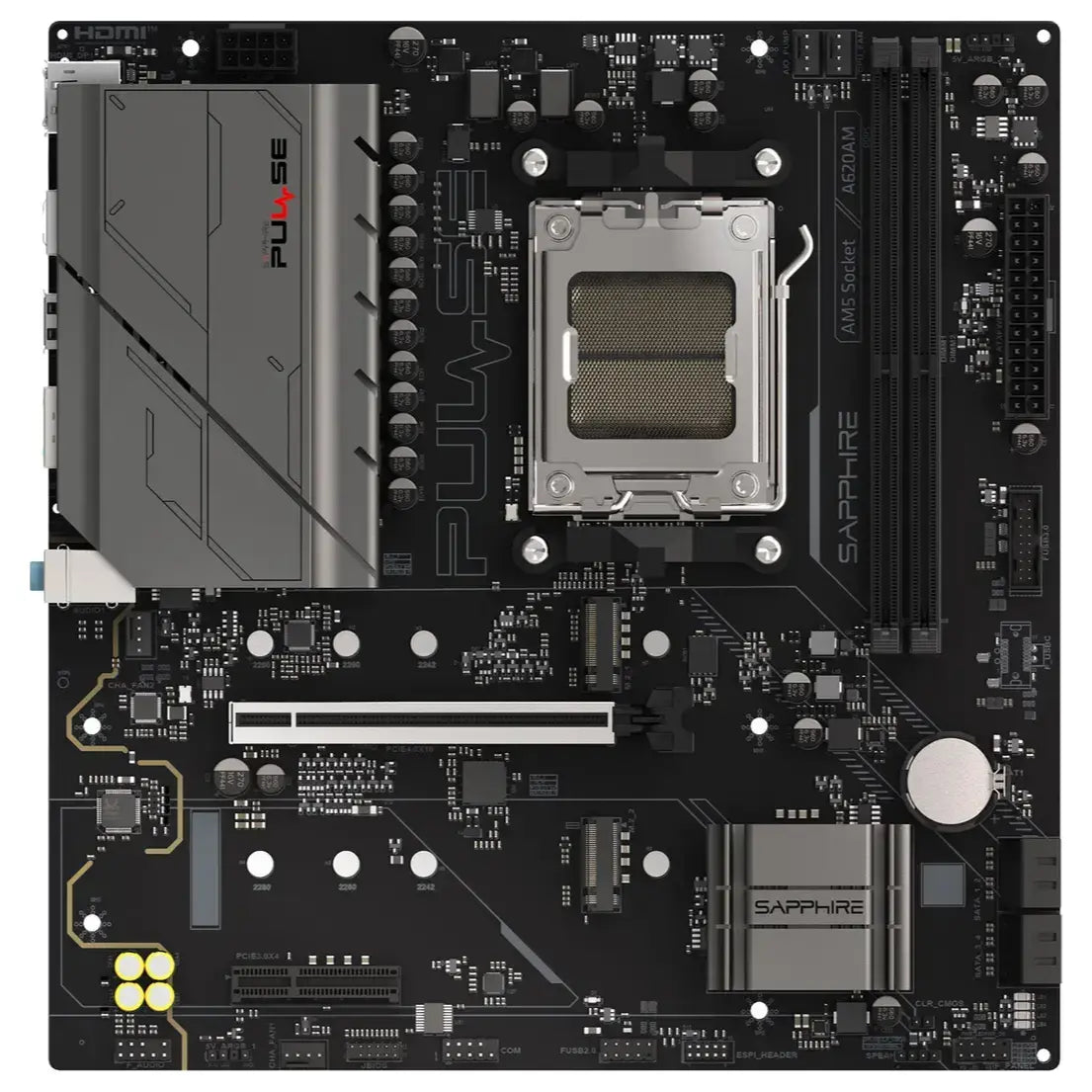 Sapphire PULSE A620AM Motherboard Micro-ATX AMD A620A Socket AM5 DDR5 Up To 64GB 7600MHz OC PCIe 4.0 x16