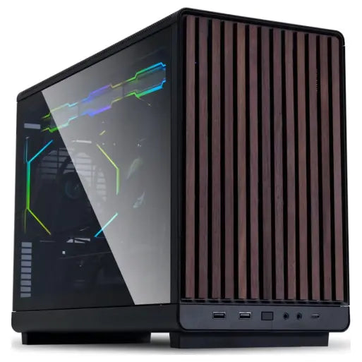 LIAN LI A3 Glass Edition Wood Mini Tower Case Micro Form Factor, Black A3X-WDG