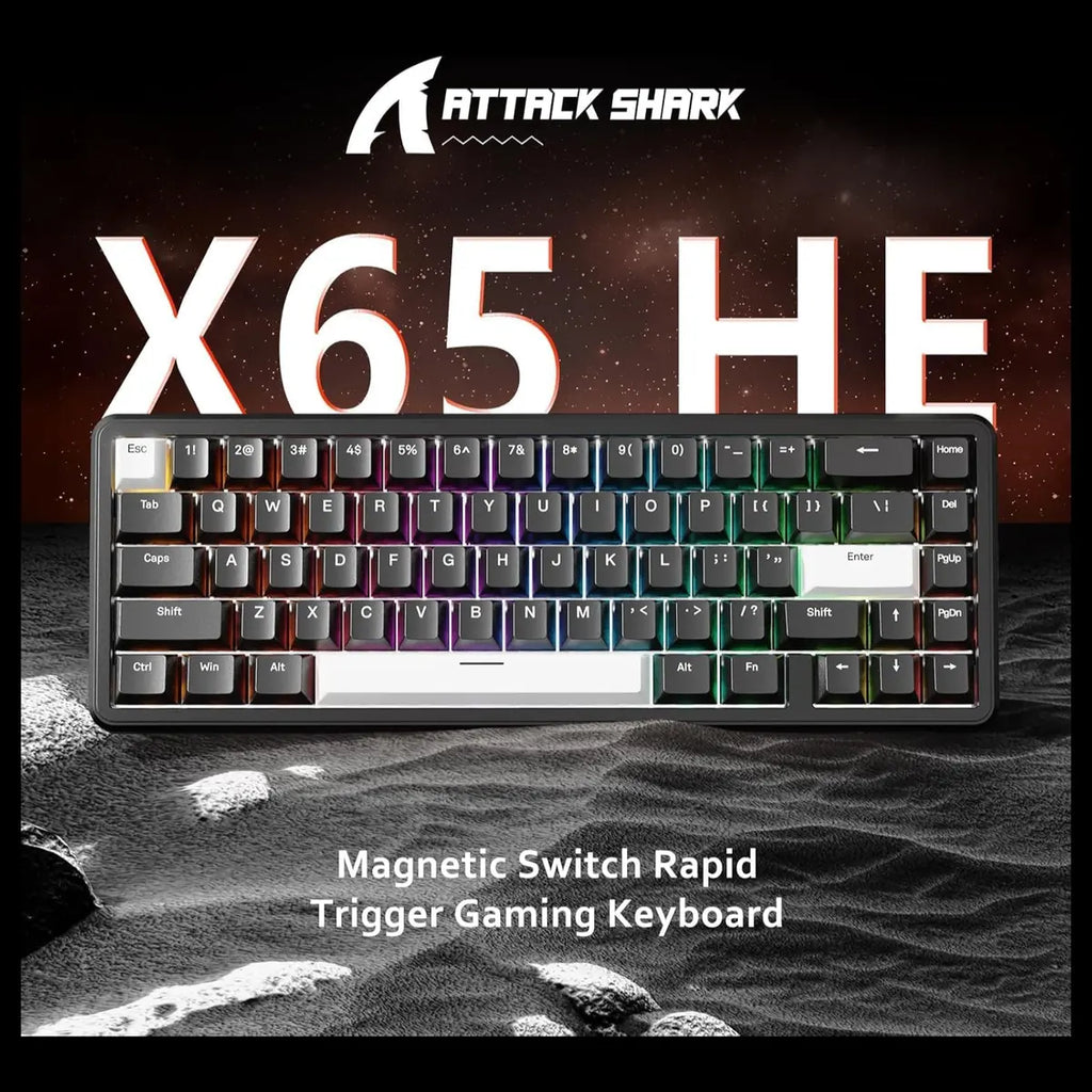 ATTACK SHARK X65 HE Wired 65% Mechanical Gaming Keyboard, Hall Effect Magnetic Switch, Rapid Trigger, Hot Swap, RGB, 8000Hz, Black