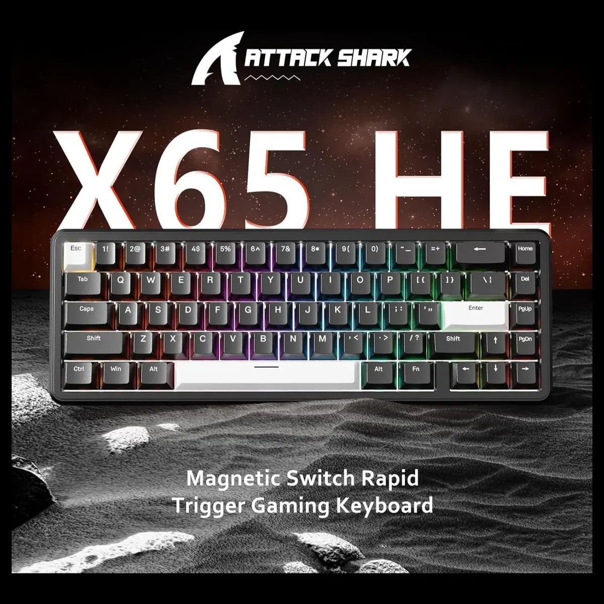 ATTACK SHARK X65 HE Wired 65% Mechanical Gaming Keyboard, Hall Effect Magnetic Switch, Rapid Trigger, Hot Swap, RGB, 8000Hz, Black