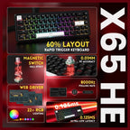 ATTACK SHARK X65 HE Wired 65% Mechanical Gaming Keyboard, Hall Effect Magnetic Switch, Rapid Trigger, Hot Swap, RGB, 8000Hz, Black