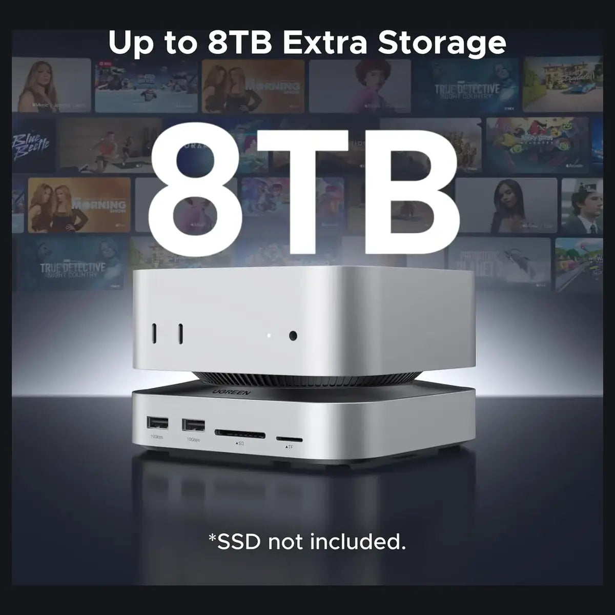 Ugreen Mac Mini M4 Dock, 11-in-1 USB-C Hub With 8TB M.2 NVMe Enclosure 10Gbps, 5x USB-A, 2x USB-C, SD and TF Card Slot, Model 65487