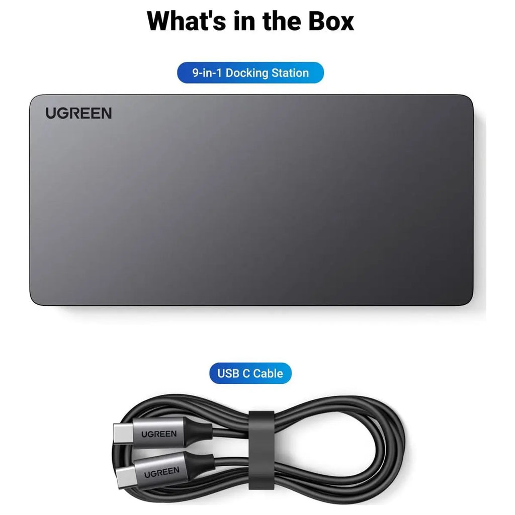 Ugreen Revodok Pro 209 USB-C Docking Station, 9-in-1 Dual 4K@60Hz, 2 DP and 2 HDMI, 10Gbps USB-C and USB-A, 100W PD, Gigabit Ethernet