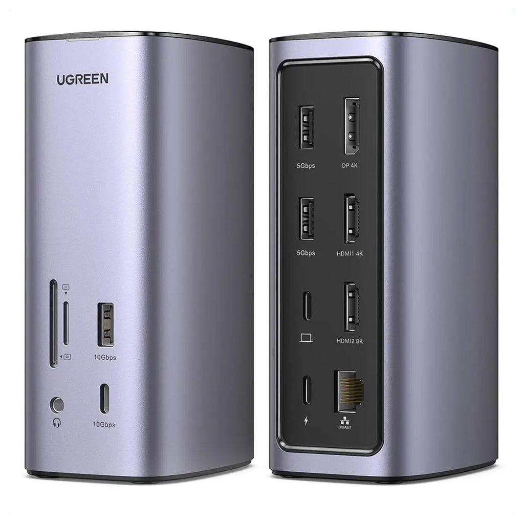 Ugreen Docking Station Triple Display 12-in-1, 8K, 2 HDMI, DP, 10Gbps USB-C and USB-A 3.2, 100W PD, Ethernet, Audio, SD and TF Card Reader