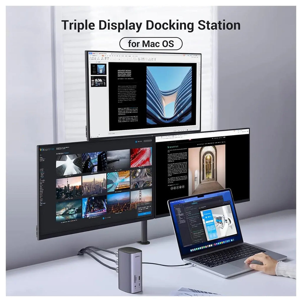 Ugreen Docking Station Triple Display 12-in-1, 8K, 2 HDMI, DP, 10Gbps USB-C and USB-A 3.2, 100W PD, Ethernet, Audio, SD and TF Card Reader