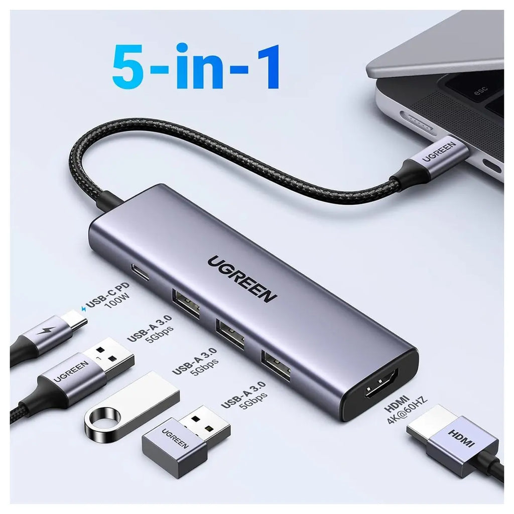 UGREEN 5-in-1 USB C Hub, 4K At 60Hz HDMI, 100W PD, 3 USB-A 3.0, 5Gbps, 15597
