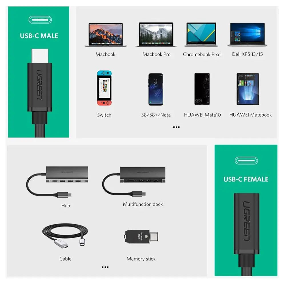Ugreen USB Type C Extension Cable USB 3.2 Gen 2 10Gbps 100W 1m 10387