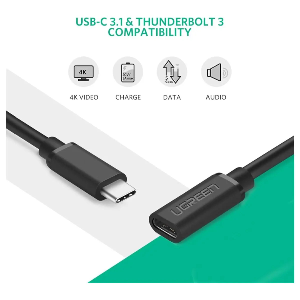 Ugreen USB Type C Extension Cable USB 3.2 Gen 2 10Gbps 100W 1m 10387