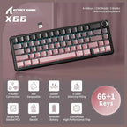 ATTACK SHARK X66 Wireless Gasket Mechanical Keyboard, Bluetooth 2.4G Type-C, 60% ANSI, Hot-Swap, RGB, 3000mAh, Blackberry