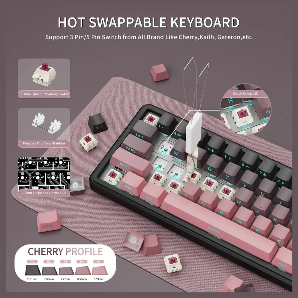 ATTACK SHARK X66 Wireless Gasket Mechanical Keyboard, Bluetooth 2.4G Type-C, 60% ANSI, Hot-Swap, RGB, 3000mAh, Blackberry