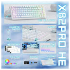 ATTACK SHARK X82PRO HE Wireless Rapid Trigger Gaming Keyboard, Hall Effect Magnetic Switch, 0.01mm Adjustable Actuation, 8Khz Polling Rate, Hot-Swap, RGB, White Contours