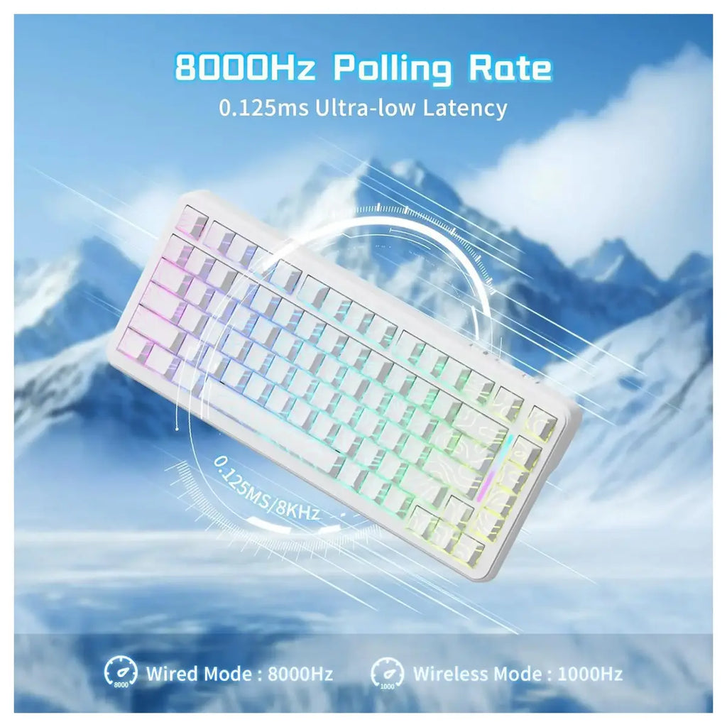 ATTACK SHARK X82PRO HE Wireless Rapid Trigger Gaming Keyboard, Hall Effect Magnetic Switch, 0.01mm Adjustable Actuation, 8Khz Polling Rate, Hot-Swap, RGB, White Contours