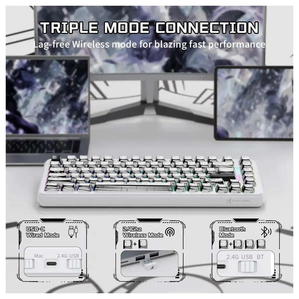 Attack Shark X82 Pro HE Mechanical Gaming Keyboard, Tri-Mode 2.4G Wired BT, 8K Polling Rate, Hall Effect Magnetic Switch, 5000mAh, White Comic
