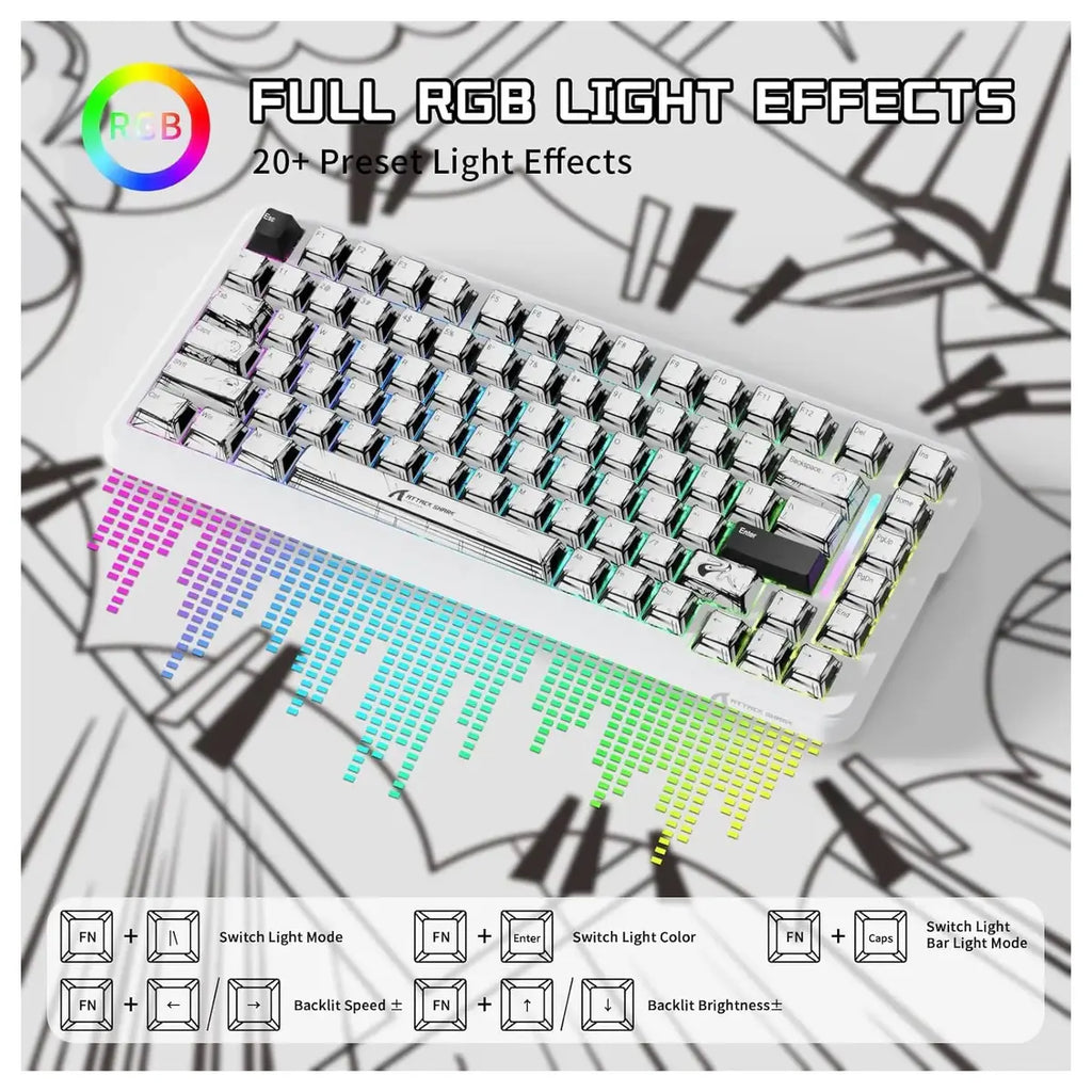 Attack Shark X82 Pro HE Mechanical Gaming Keyboard, Tri-Mode 2.4G Wired BT, 8K Polling Rate, Hall Effect Magnetic Switch, 5000mAh, White Comic