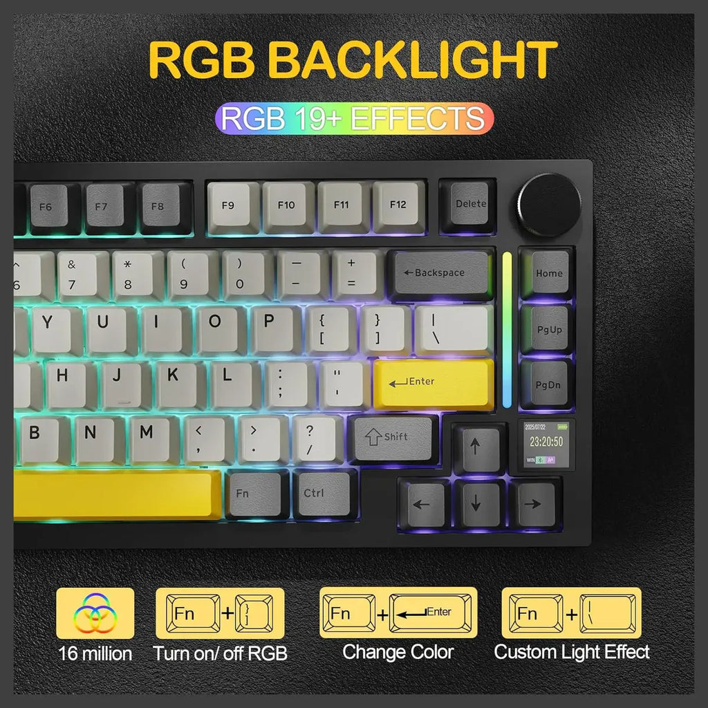 ATTACK SHARK X820 Ultra Tri-Mode Gasket Mechanical Keyboard, 75% ANSI, TFT Display and Knob, Hot-Swappable, RGB, Star Black