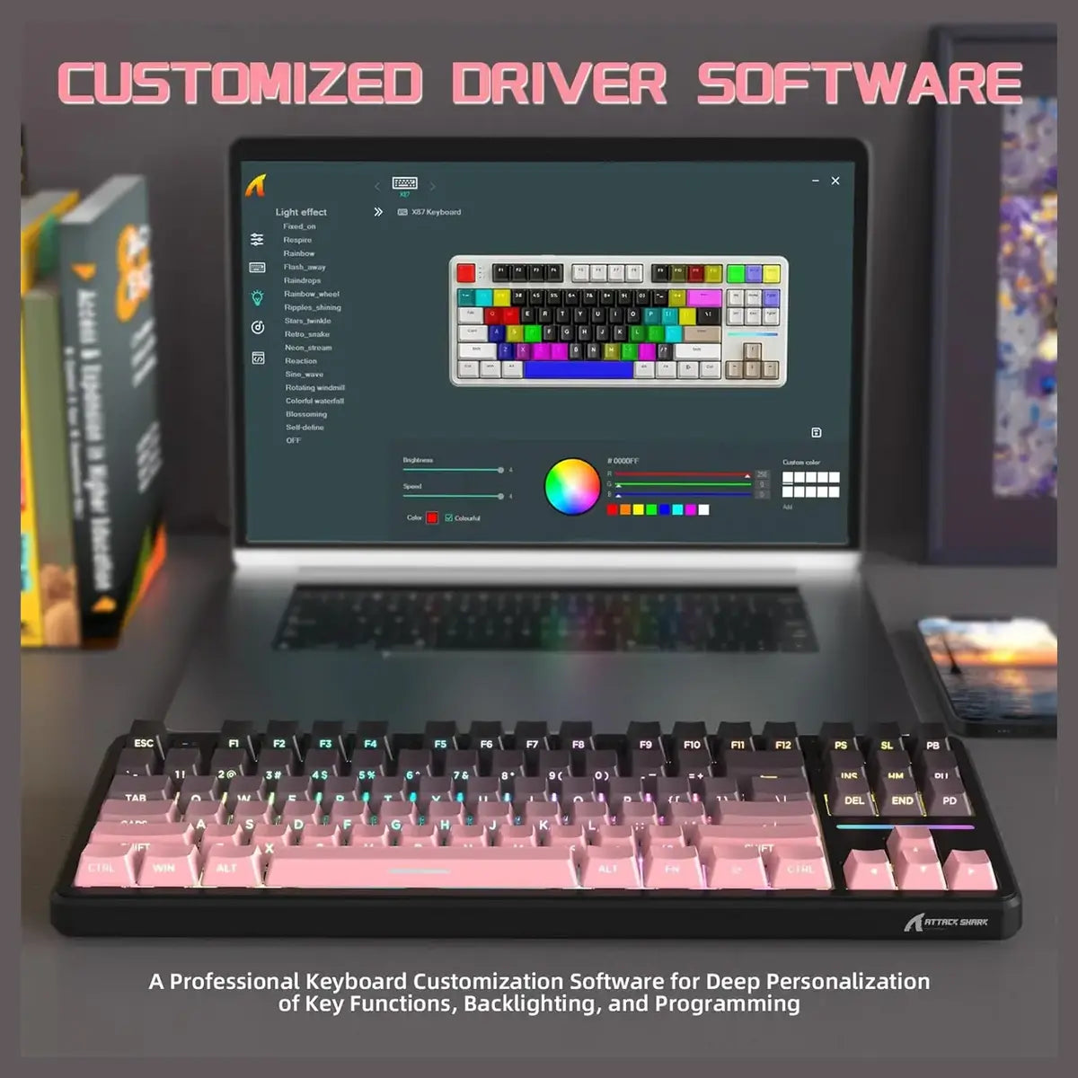 Attack Shark X87 Wireless Mechanical Keyboard, 2.4GHz USB-C Bluetooth, Hot Swappable, RGB Backlit, 4000mAh, Blackberry