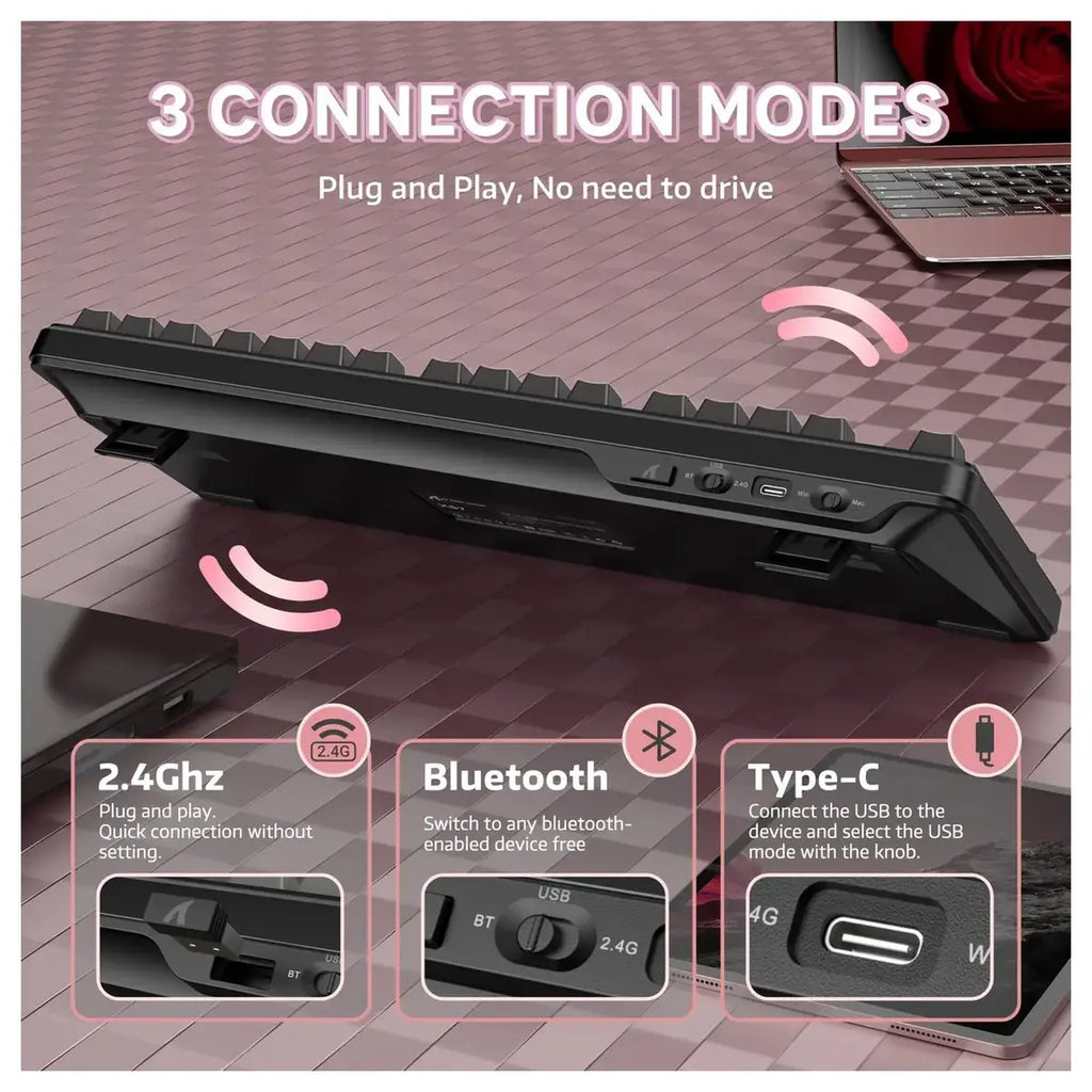 Attack Shark X87 Wireless Mechanical Keyboard, 2.4GHz USB-C Bluetooth, Hot Swappable, RGB Backlit, 4000mAh, Blackberry