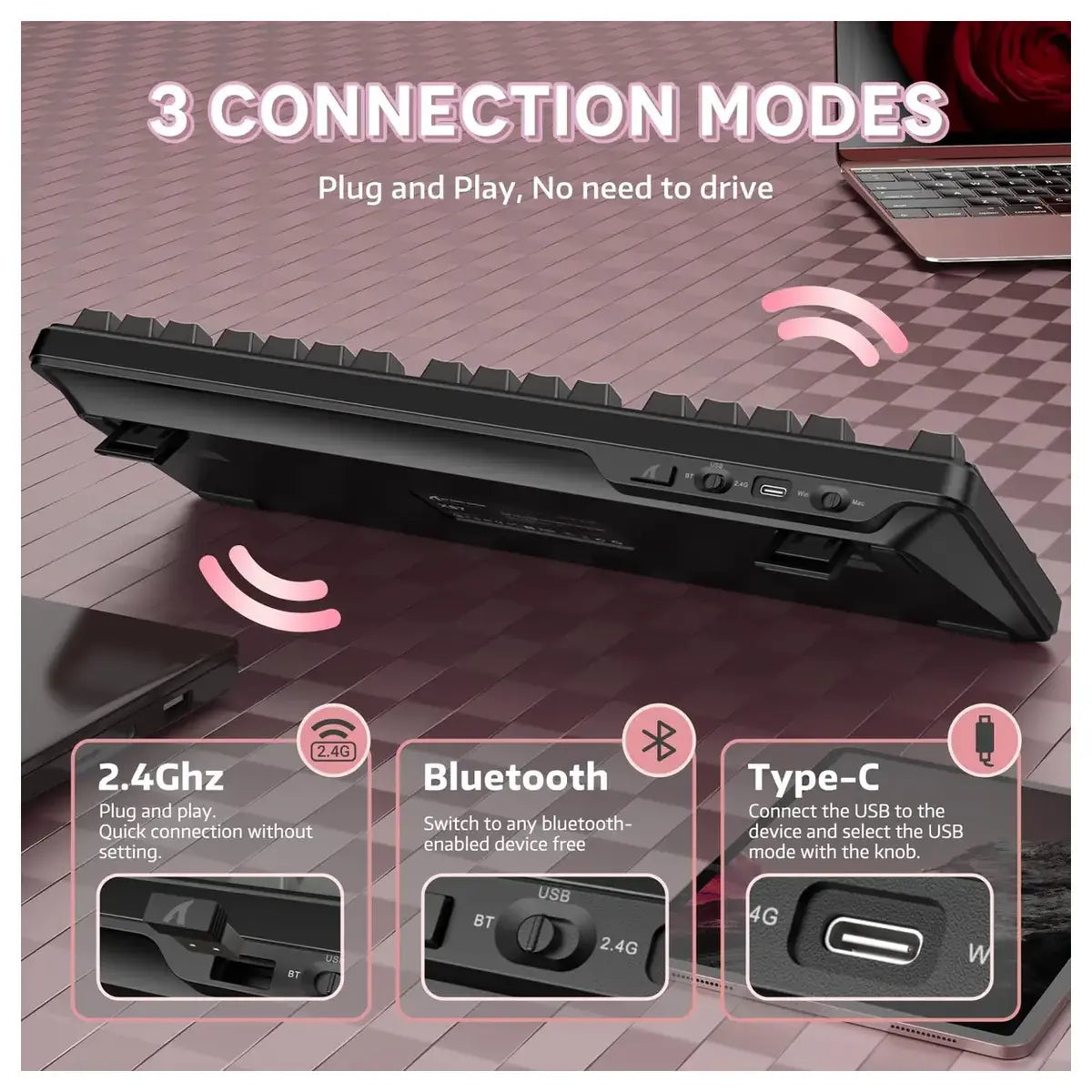 Attack Shark X87 Wireless Mechanical Keyboard, 2.4GHz USB-C Bluetooth, Hot Swappable, RGB Backlit, 4000mAh, Blackberry