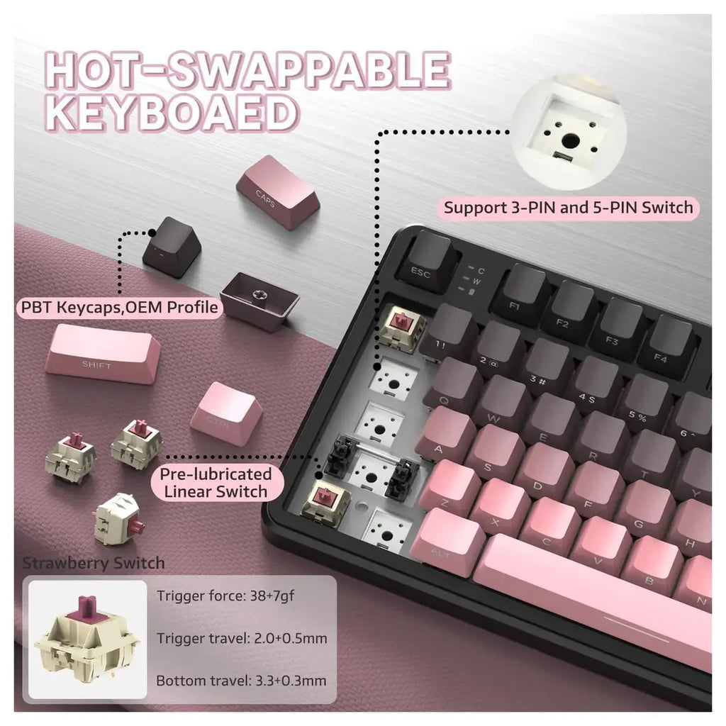 Attack Shark X87 Wireless Mechanical Keyboard, 2.4GHz USB-C Bluetooth, Hot Swappable, RGB Backlit, 4000mAh, Blackberry