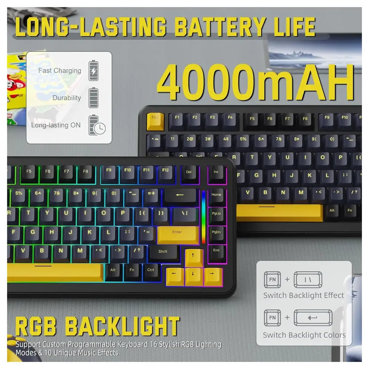 Attack Shark M86 Wireless Mechanical Keyboard 75% Tri-Mode BT5.0 2.4GHz USB-C RGB Hot Swappable Star Black