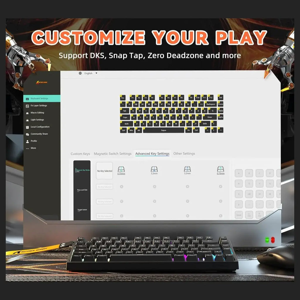 Attack Shark R82 HE Rapid Trigger Wired Mechanical Gaming Keyboard, 8K Polling, 0.005mm RT Accuracy, 256K Scan Rate, 5 Layer Sound Damped, Black